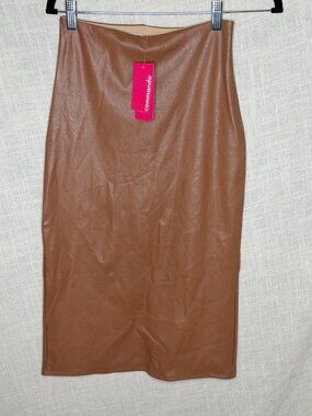 Commando Faux Leather Midi Skirt Brown Size M NWT Pencil High Waist